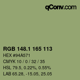カラーコード: RGB 148.1 165 113 | qconv.com
