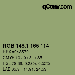 カラーコード: RGB 148.1 165 114 | qconv.com