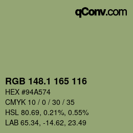 カラーコード: RGB 148.1 165 116 | qconv.com