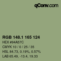 カラーコード: RGB 148.1 165 124 | qconv.com