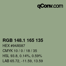 Color code: RGB 148.1 165 135 | qconv.com