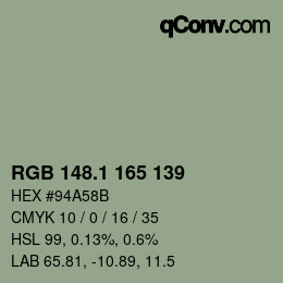 カラーコード: RGB 148.1 165 139 | qconv.com