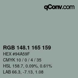 Color code: RGB 148.1 165 159 | qconv.com