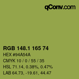 カラーコード: RGB 148.1 165 74 | qconv.com