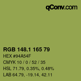 カラーコード: RGB 148.1 165 79 | qconv.com