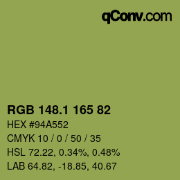 カラーコード: RGB 148.1 165 82 | qconv.com