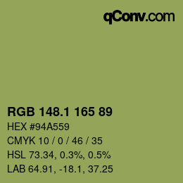 カラーコード: RGB 148.1 165 89 | qconv.com