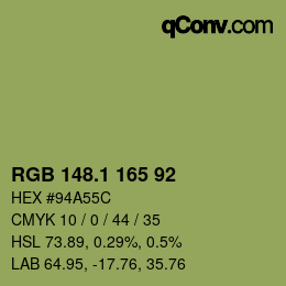 カラーコード: RGB 148.1 165 92 | qconv.com