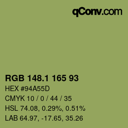 カラーコード: RGB 148.1 165 93 | qconv.com