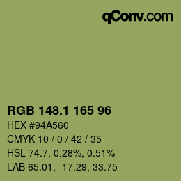 カラーコード: RGB 148.1 165 96 | qconv.com