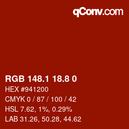 Color code: RGB 148.1 18.8 0 | qconv.com