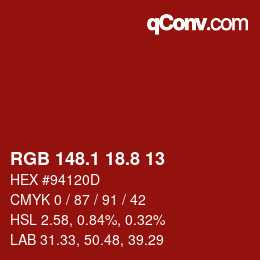 カラーコード: RGB 148.1 18.8 13 | qconv.com