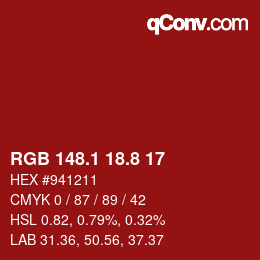 カラーコード: RGB 148.1 18.8 17 | qconv.com
