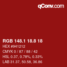 カラーコード: RGB 148.1 18.8 18 | qconv.com