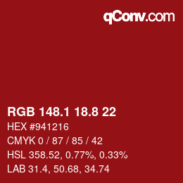 カラーコード: RGB 148.1 18.8 22 | qconv.com