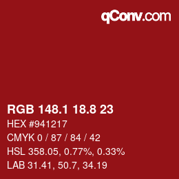 カラーコード: RGB 148.1 18.8 23 | qconv.com