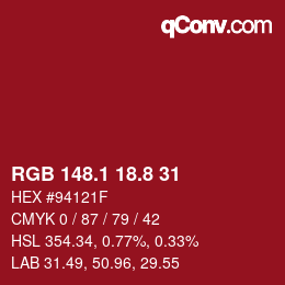 カラーコード: RGB 148.1 18.8 31 | qconv.com
