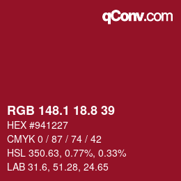 カラーコード: RGB 148.1 18.8 39 | qconv.com