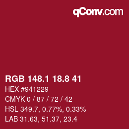 カラーコード: RGB 148.1 18.8 41 | qconv.com
