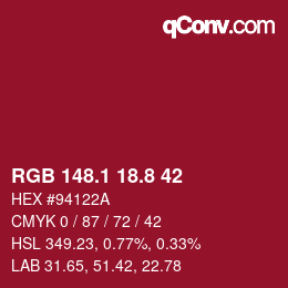 カラーコード: RGB 148.1 18.8 42 | qconv.com
