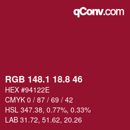 カラーコード: RGB 148.1 18.8 46 | qconv.com