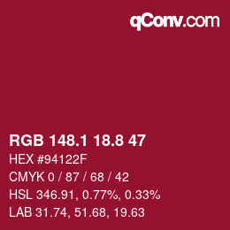 カラーコード: RGB 148.1 18.8 47 | qconv.com