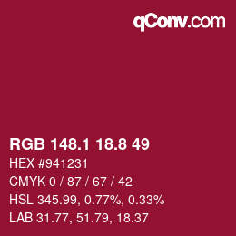 カラーコード: RGB 148.1 18.8 49 | qconv.com