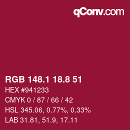 カラーコード: RGB 148.1 18.8 51 | qconv.com