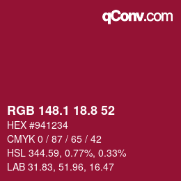 カラーコード: RGB 148.1 18.8 52 | qconv.com