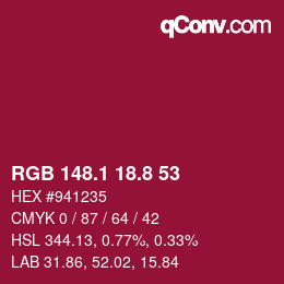 カラーコード: RGB 148.1 18.8 53 | qconv.com