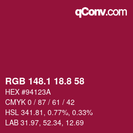 カラーコード: RGB 148.1 18.8 58 | qconv.com