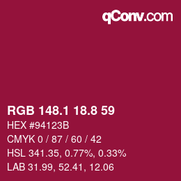 カラーコード: RGB 148.1 18.8 59 | qconv.com