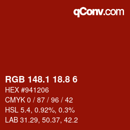 カラーコード: RGB 148.1 18.8 6 | qconv.com
