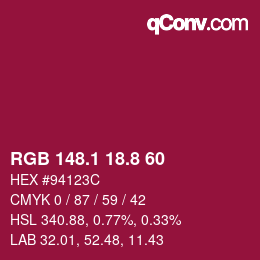 カラーコード: RGB 148.1 18.8 60 | qconv.com