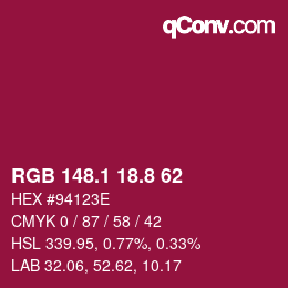 カラーコード: RGB 148.1 18.8 62 | qconv.com
