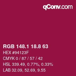 カラーコード: RGB 148.1 18.8 63 | qconv.com