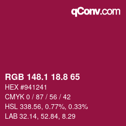カラーコード: RGB 148.1 18.8 65 | qconv.com