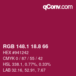 カラーコード: RGB 148.1 18.8 66 | qconv.com