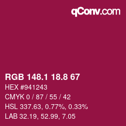 カラーコード: RGB 148.1 18.8 67 | qconv.com