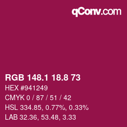 カラーコード: RGB 148.1 18.8 73 | qconv.com