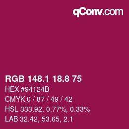 カラーコード: RGB 148.1 18.8 75 | qconv.com