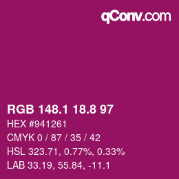 カラーコード: RGB 148.1 18.8 97 | qconv.com