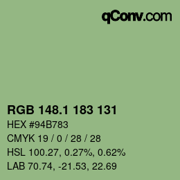 カラーコード: RGB 148.1 183 131 | qconv.com