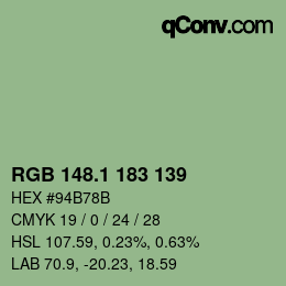 Color code: RGB 148.1 183 139 | qconv.com