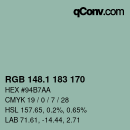 カラーコード: RGB 148.1 183 170 | qconv.com