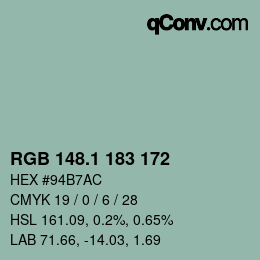 カラーコード: RGB 148.1 183 172 | qconv.com