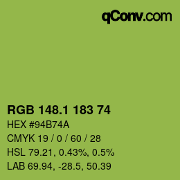 カラーコード: RGB 148.1 183 74 | qconv.com