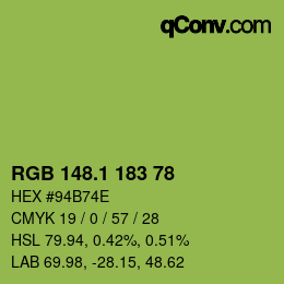 カラーコード: RGB 148.1 183 78 | qconv.com