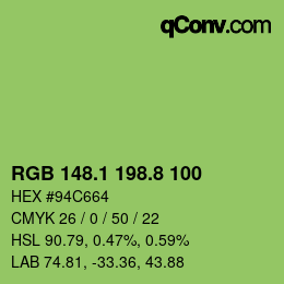 カラーコード: RGB 148.1 198.8 100 | qconv.com