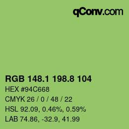 カラーコード: RGB 148.1 198.8 104 | qconv.com